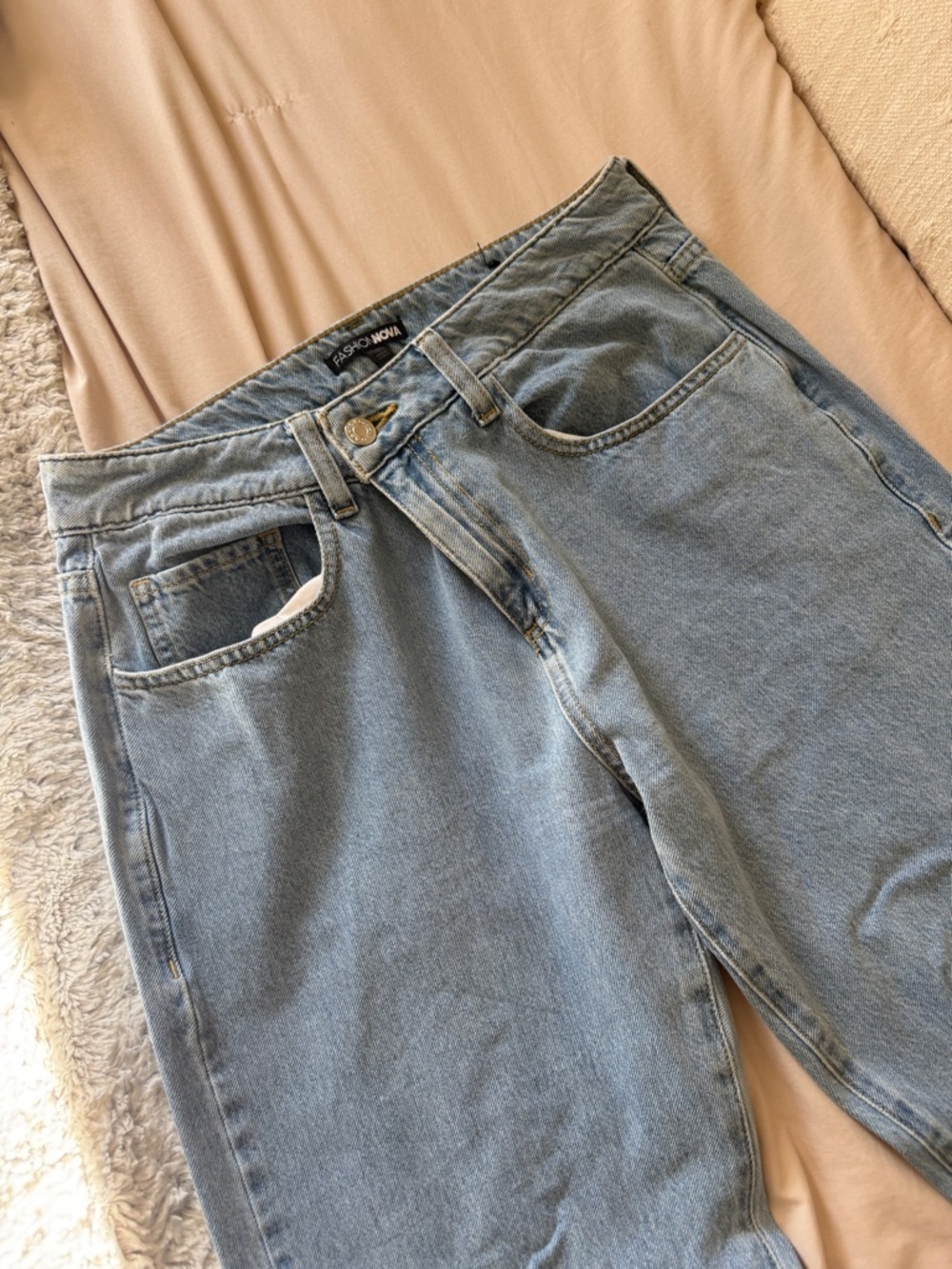 Fashion Nova Light Wash Denim Shorts with Frayed Hem - Picture 4 of 7